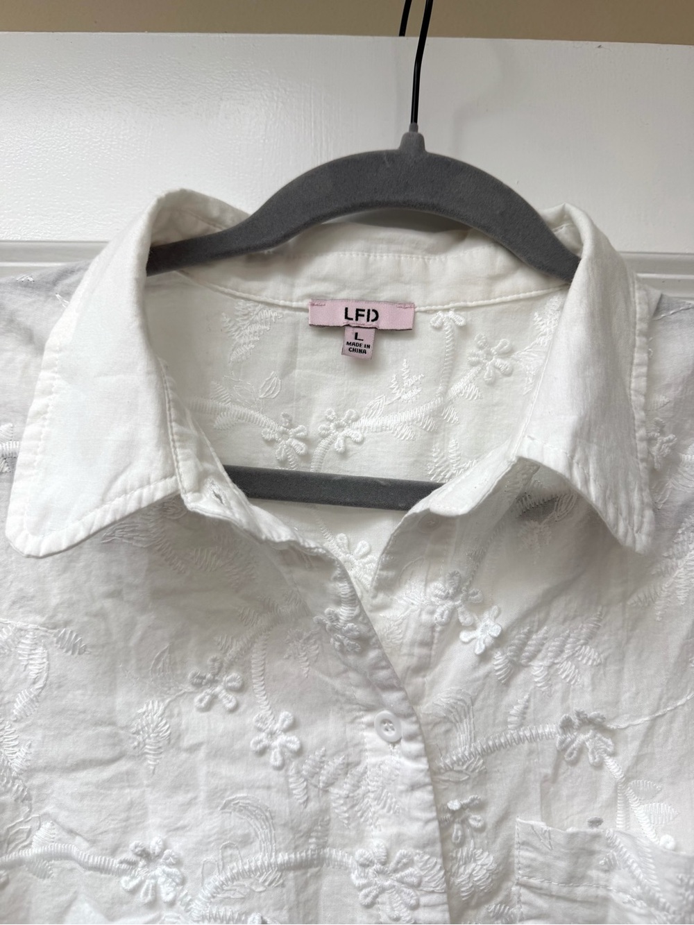 LF White Floral Embroidered Button-Down Shirt